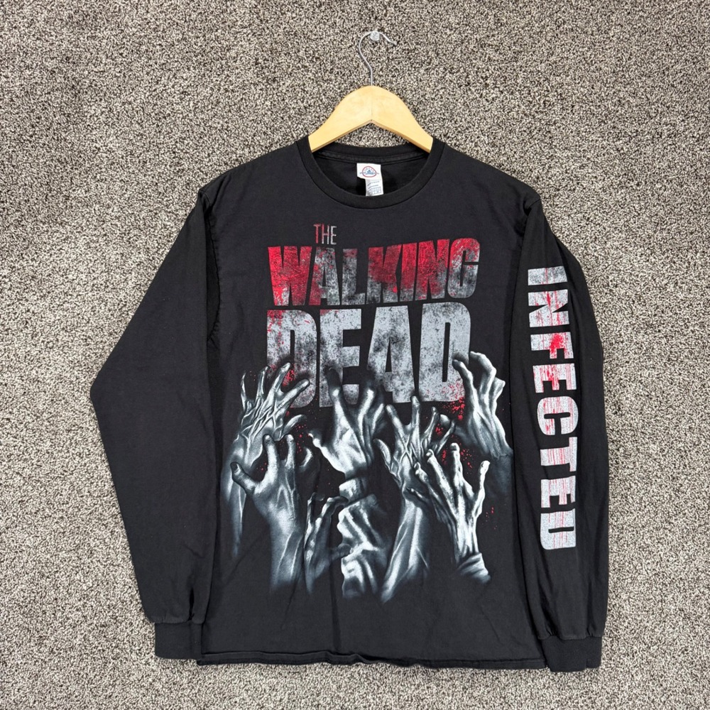 The Walking Dead Shirt Mens M Black Long Sleeve Graphic Tee Infected 2014 AMC